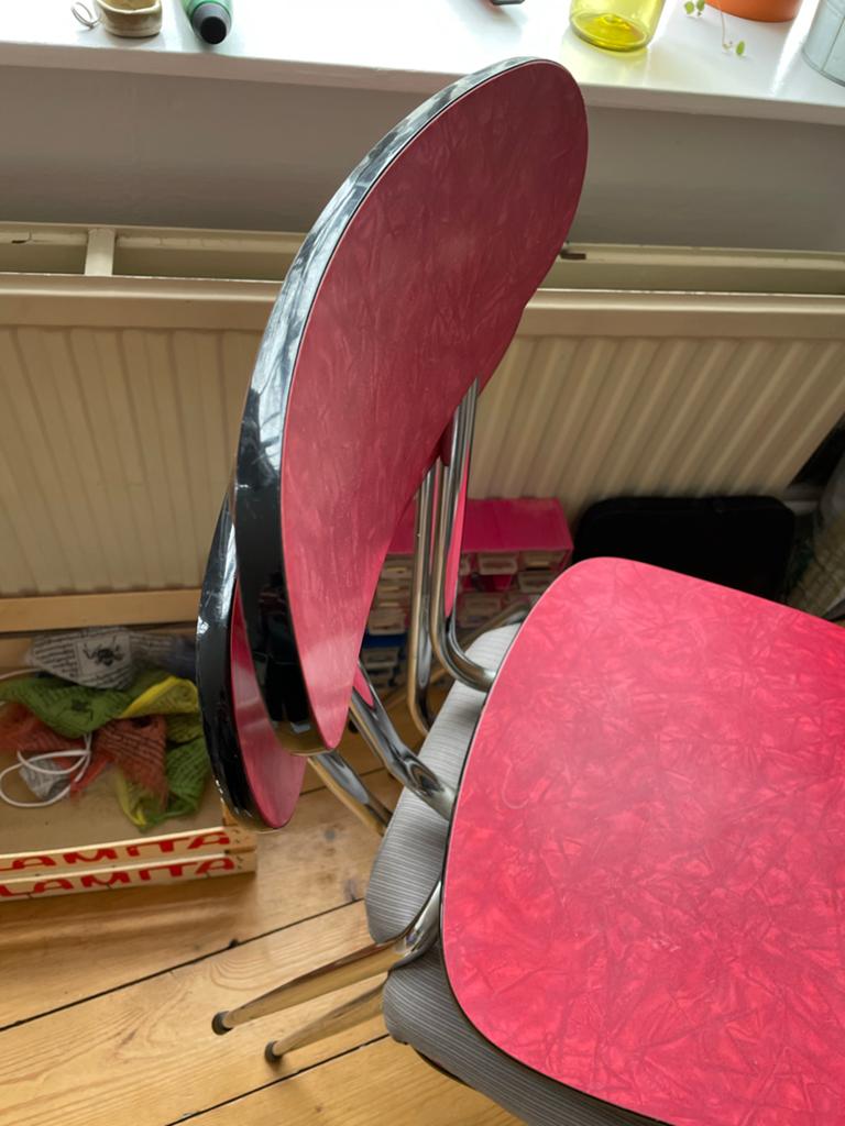 2 rode formica stoeltjes - Vintage design, Ophalen, Zo goed als nieuw