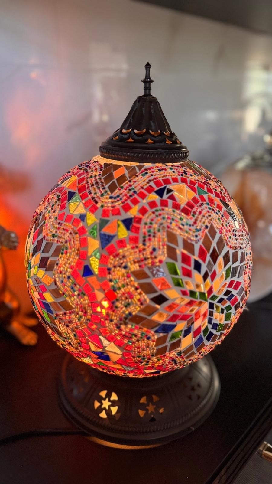 Oosterse mozaïek hanglamp - 26cm doorsnee, Meerkleurig, Ophalen of Verzenden, Glas, Klassiek
