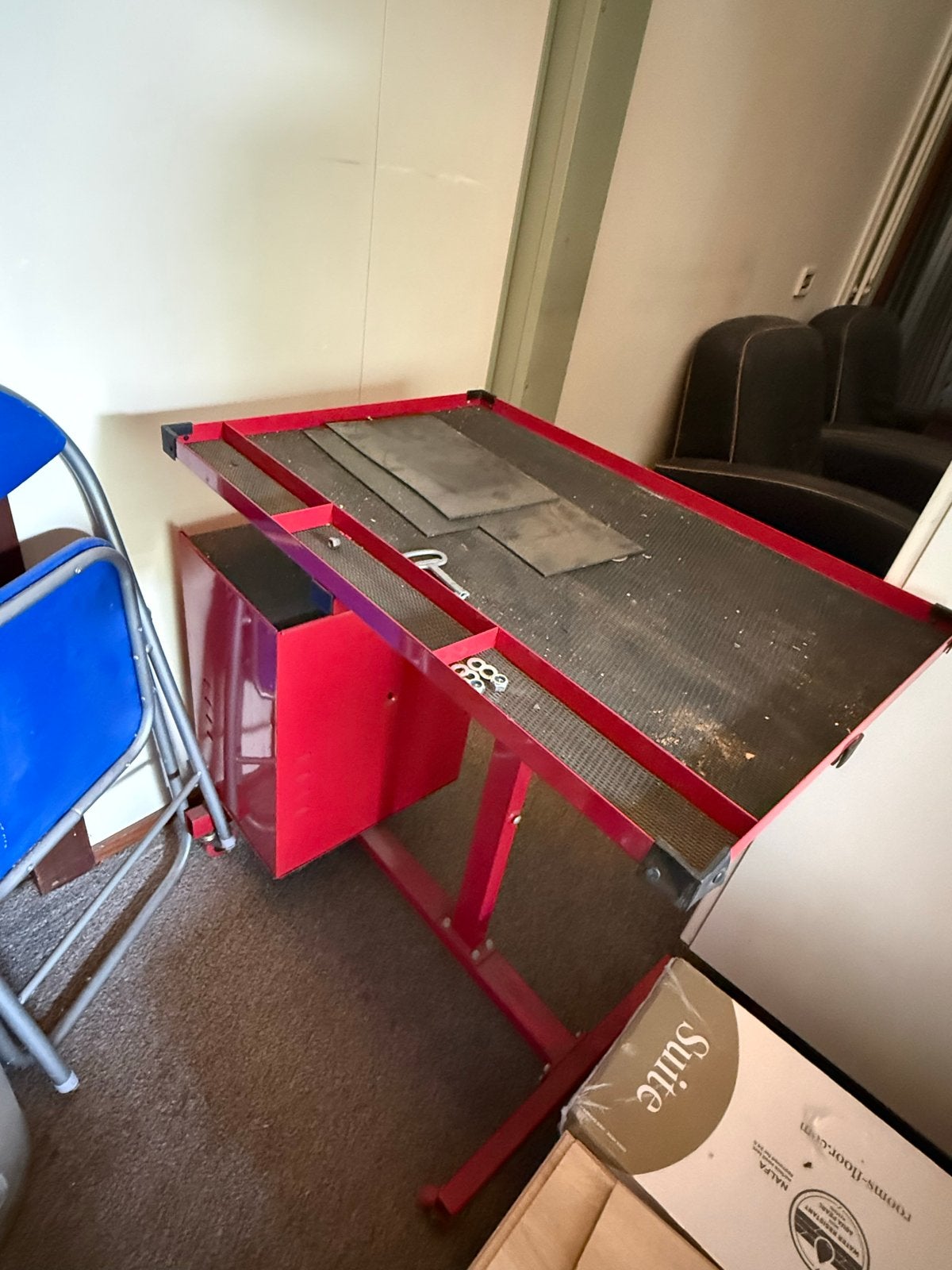 Robuuste werkbank met opbergruimte en lades, Ophalen, Gebruikt, 120 tot 170 cm