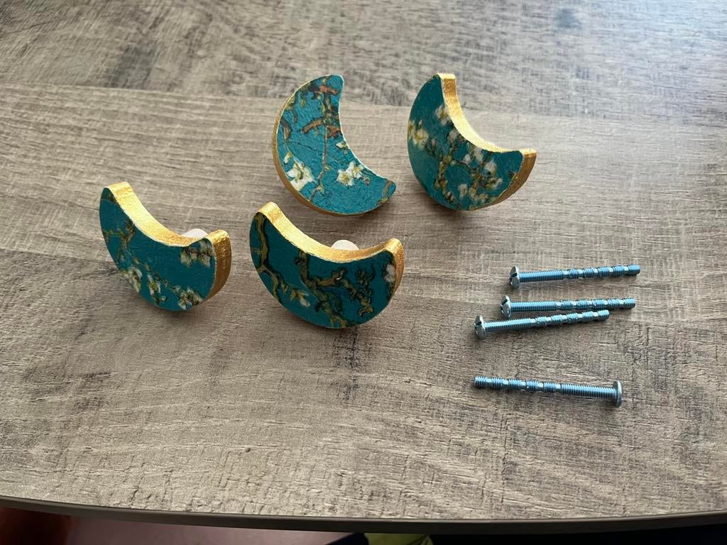 *Uniek!*Houten kast/lade knop set 4, Van Gogh amandelbloesem, Ophalen of Verzenden, Nieuw, Klink of Kruk