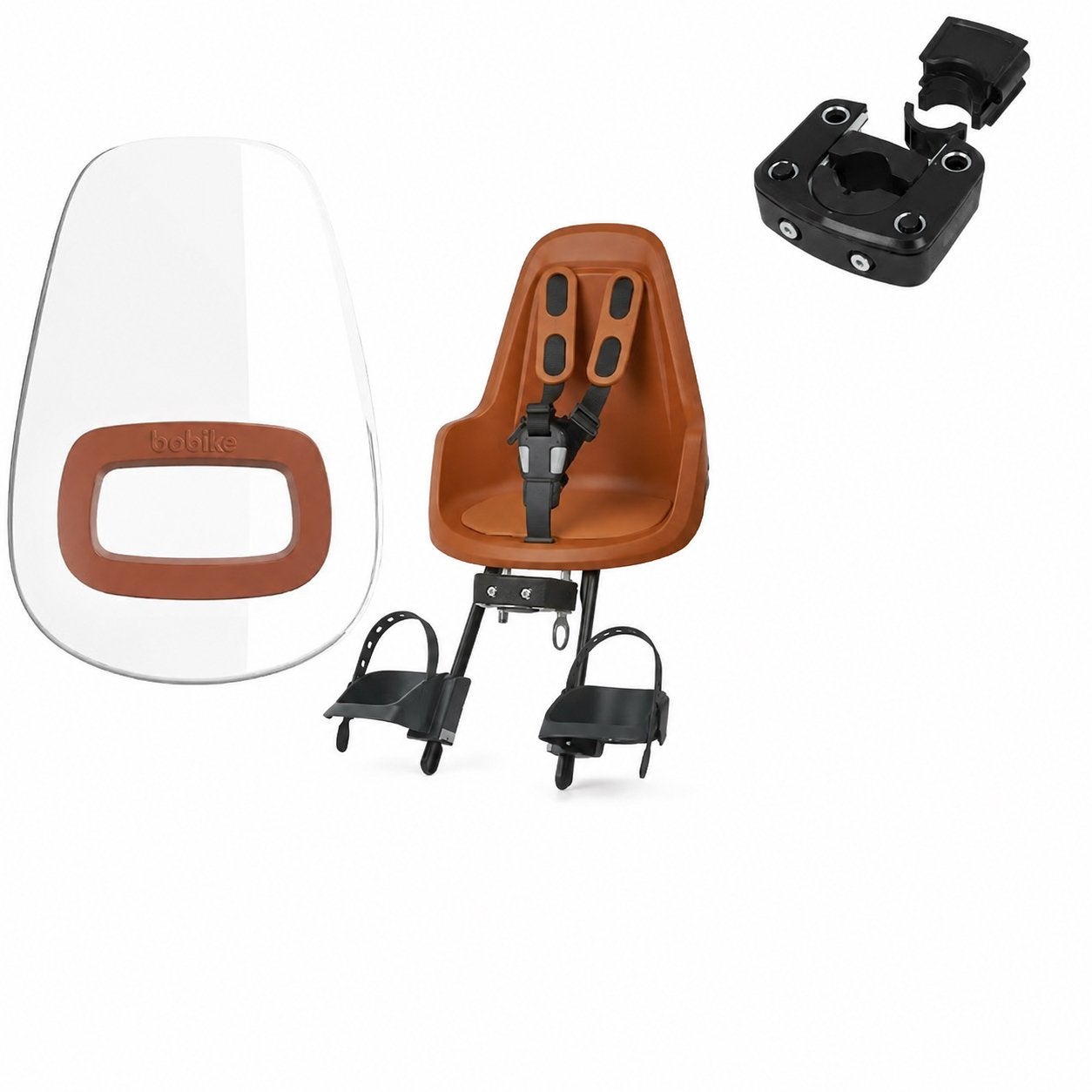 Bobike One Voorzitje Bruin + Adapter + Windscherm, Fietsen en Brommers, Fietsaccessoires | Fietsstoeltjes, Ophalen, 0 t/m 18 kg