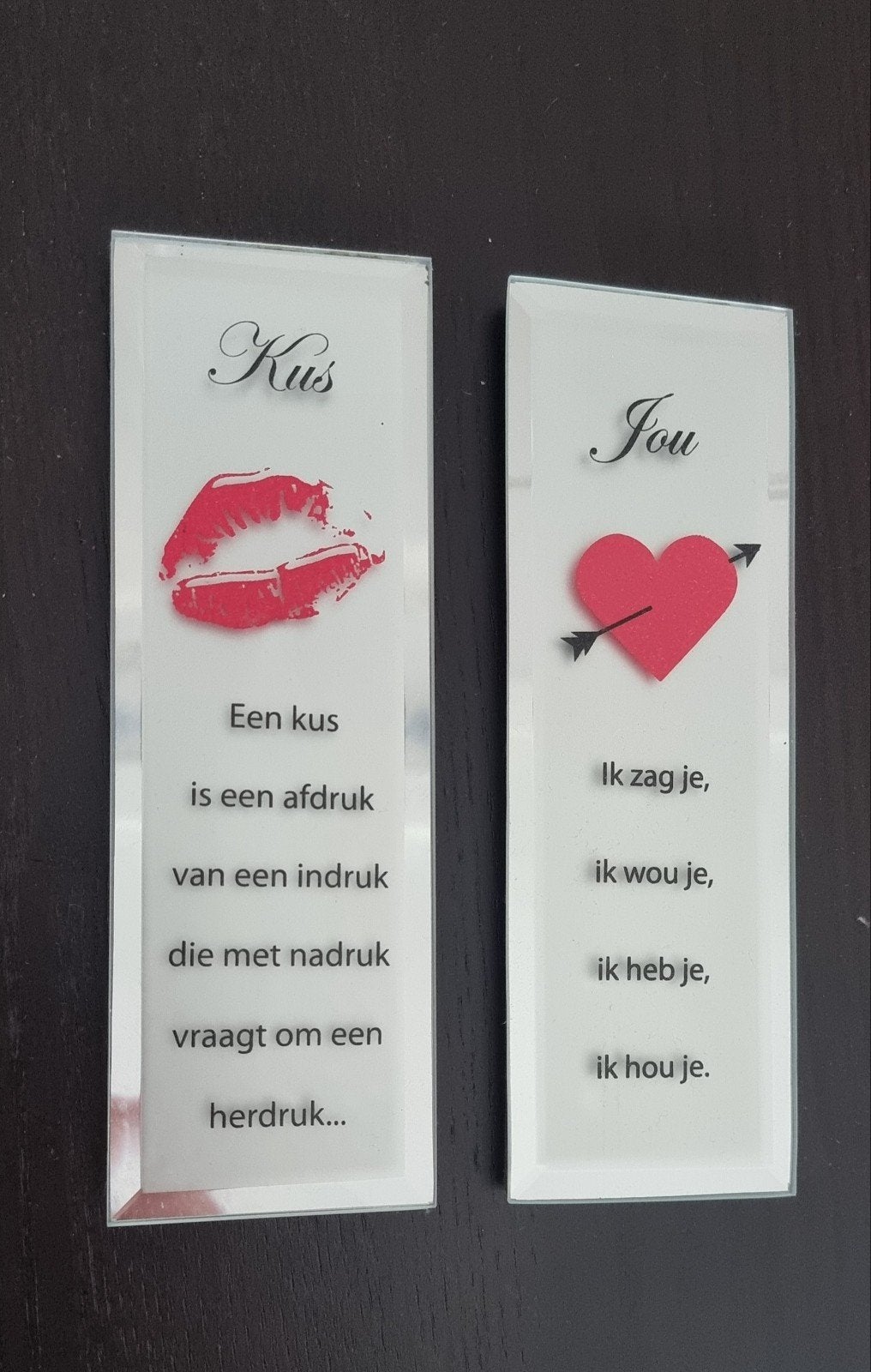 Valentijn trouwen spiegel tekst tegeltje spreuk kus en jou., Huis en Inrichting, Ophalen of Verzenden