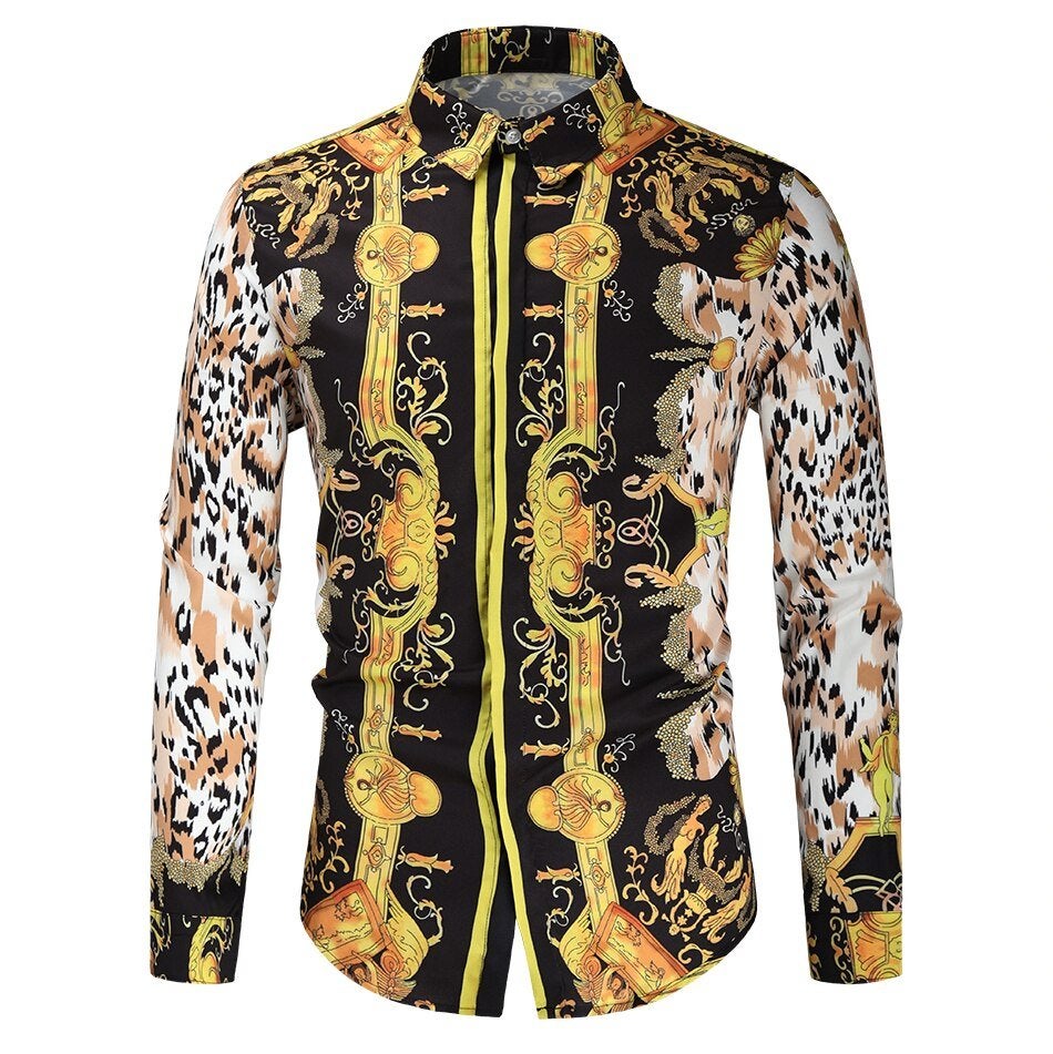 Heren barok overhemd 23 luxe gouden kamper shirt panter, Verzenden, Nieuw, Overige halswijdtes