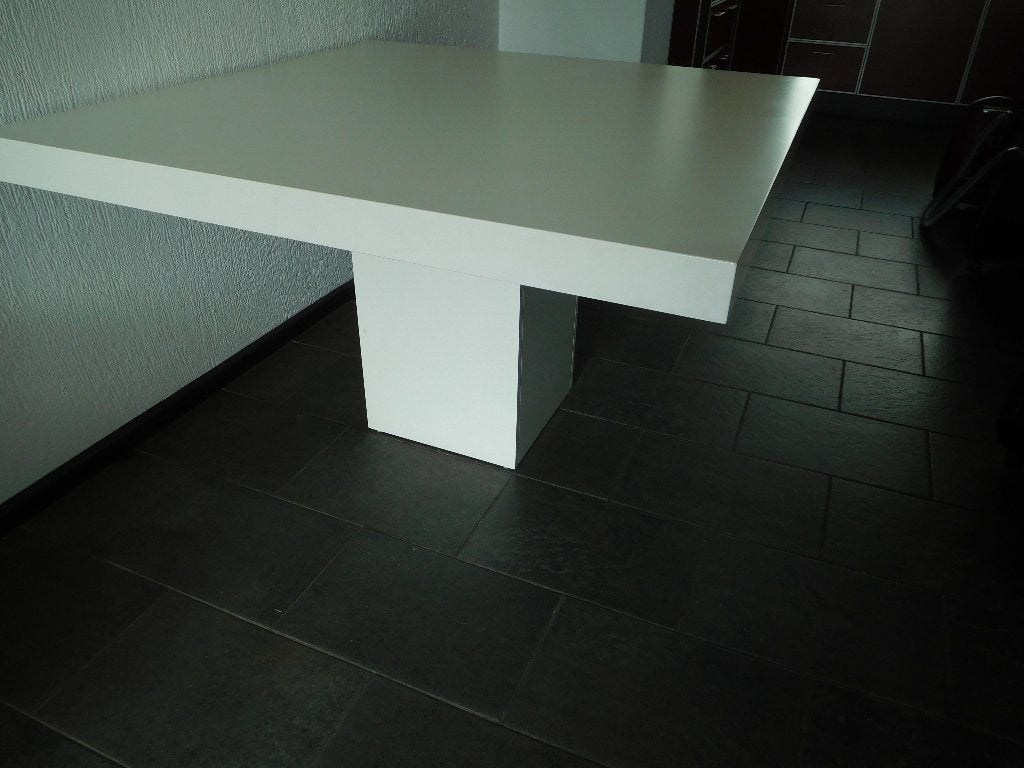 Witte eetkamertafel  1.30 x1.30 xx0.78 hoog, Ophalen, Gebruikt, Vierkant, Vijf personen of meer