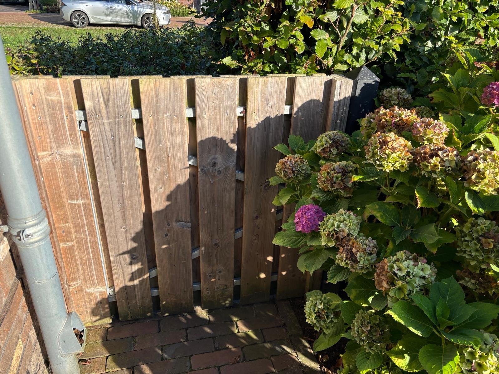 Houten Tuinpoort met Metalen Frame en Scharnieren, Tuin en Terras, Tuinhekken en Hekwerk, Ophalen, Met poort, Gebruikt, Tuinhek