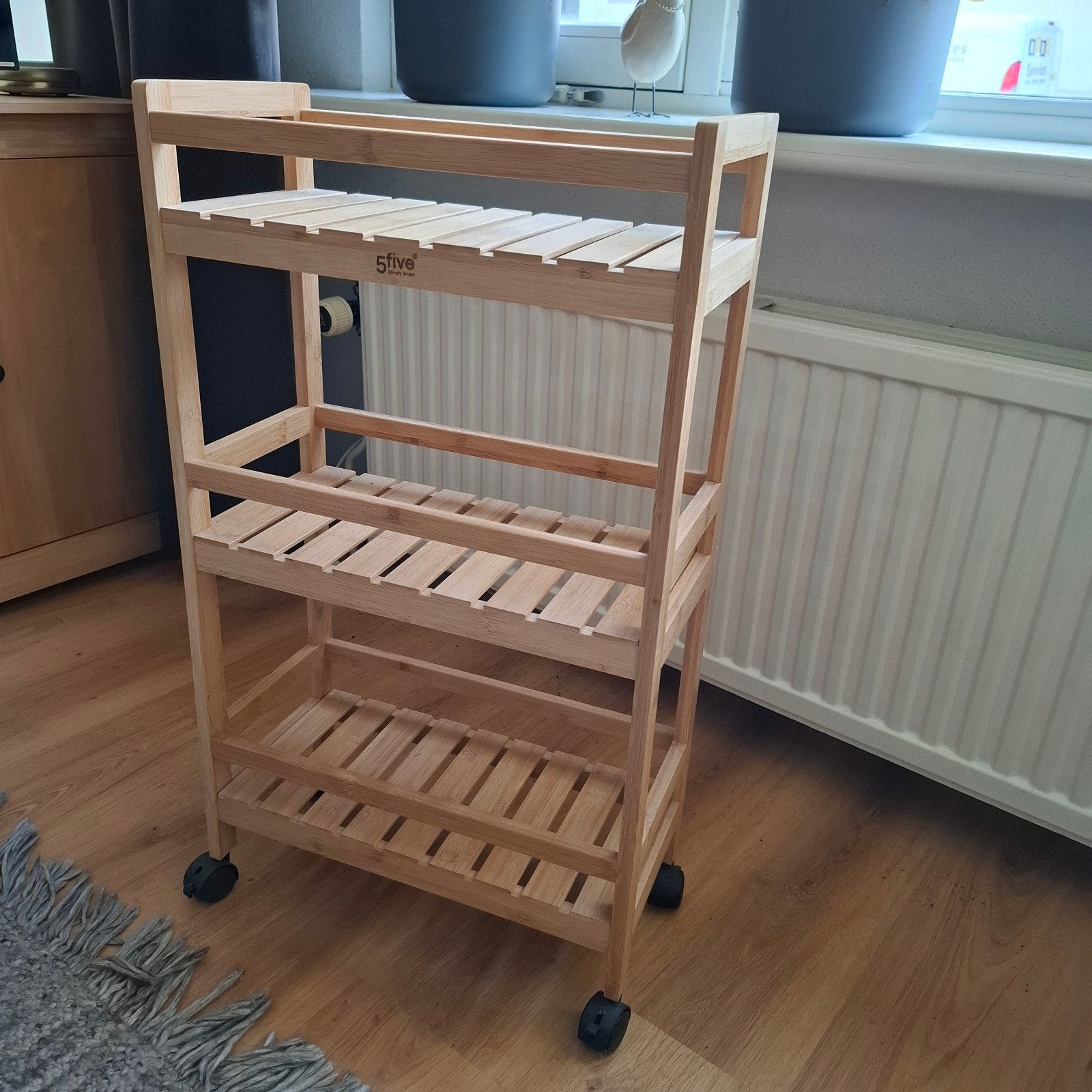 Grenen verrijdbaar trolley met 4 wielen,, Huis en Inrichting, Ophalen