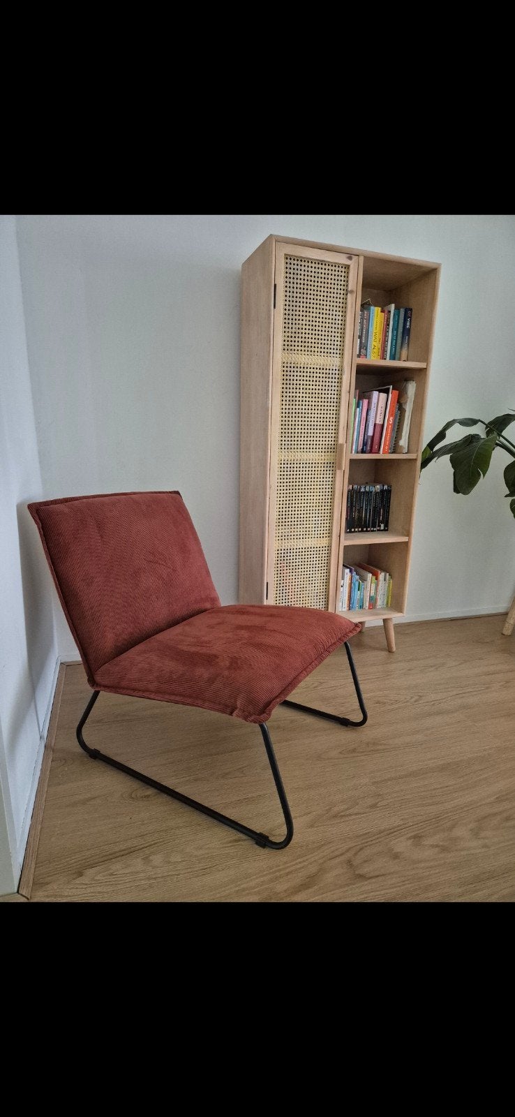 Fauteuil in terracotta ribstof, Ophalen, Zo goed als nieuw, Stof