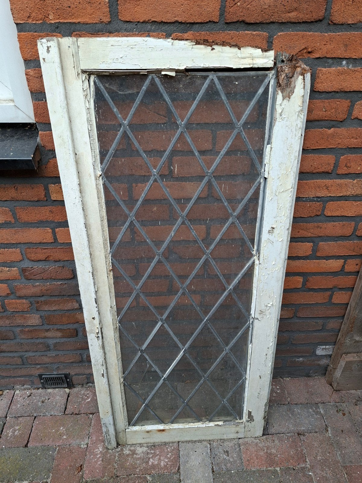 antiek gevelraam met glas in lood, Ophalen, Gevelraam of Ruit, Gebruikt, Minder dan 80 cm