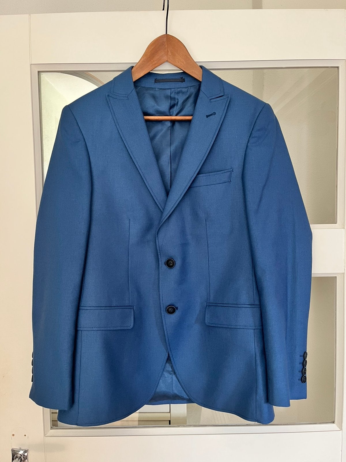 Mooi blauw pak / kostuum heren maat 44 (XS), Ophalen of Verzenden, Zo goed als nieuw, Maat 46 (S) of kleiner, Blauw