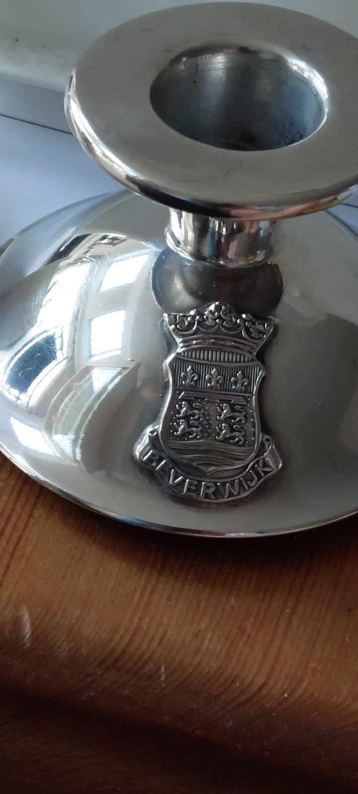 Zilveren kandelaar met wapen van Beverwijk, Ophalen of Verzenden