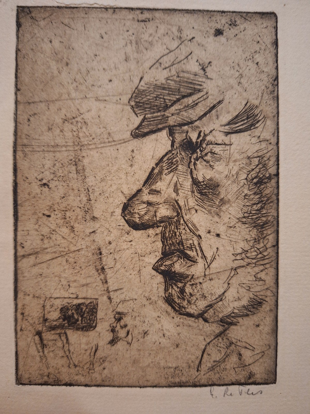 Ets van Leendert van der Vlis - Portret van een man, Portret, Ophalen of Verzenden, Gesigneerd, 1950 - 1999