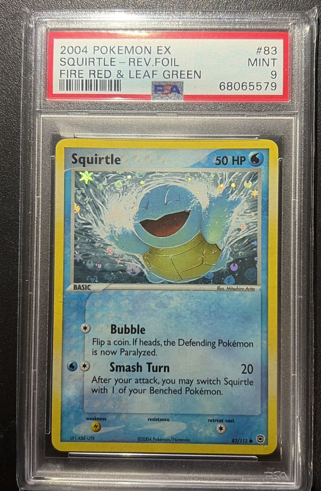 Squirtle PSA 9 reverse foil Fire Red & Leaf Green, Hobby en Vrije tijd, Ophalen of Verzenden, Zo goed als nieuw, Foil