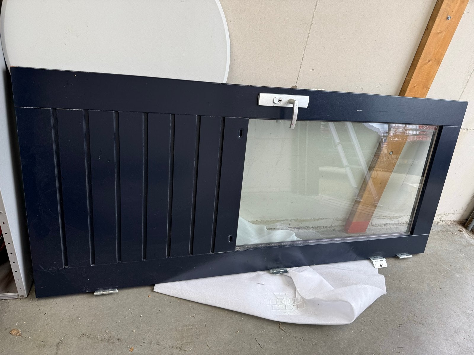 Hardhouten Buitendeur Donkerblauw met Glas, Ophalen, 80 tot 100 cm, 200 tot 215 cm, Hout