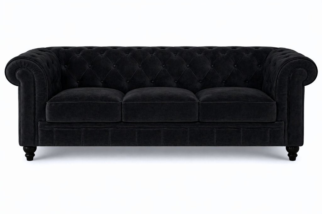 Chesterfield Bank 3-zits - Velvet Zwart - Showroommodel, Info@meubelcasa.nl, Chesterfield Bank, 150 tot 200 cm, Driepersoons