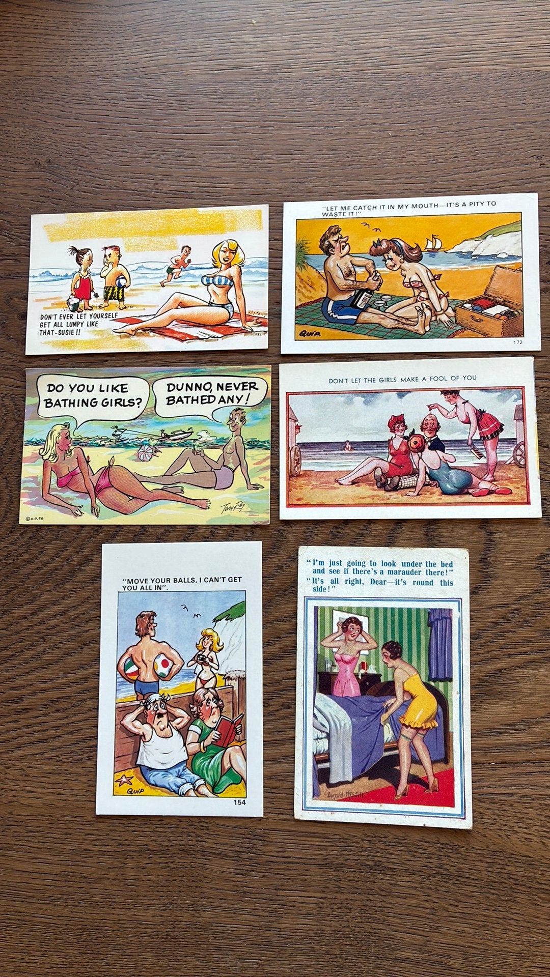 Humor. 6 kaarten. Aan strand, Verzamelen, Ansichtkaarten | Themakaarten, Ophalen of Verzenden, Ongelopen, Overige thema's