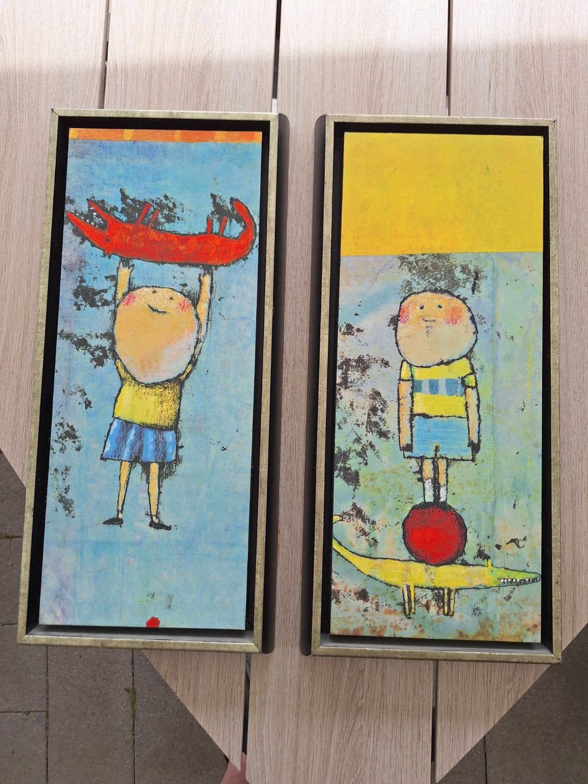 Leuke set van 2 wandpanelen op hout - Stijl Hans Innemée, Antiek en Kunst, Kunst | Schilderijen | Modern, Ophalen, Figuren, Hout