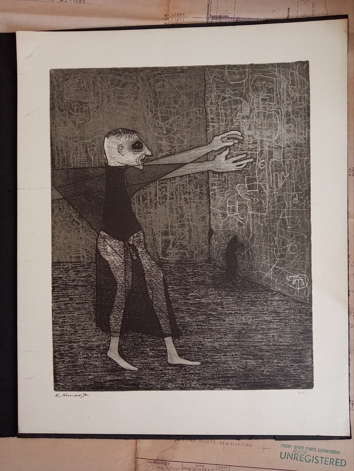Harrie van Kruiningen prent Edgar Allan Poe, Ophalen of Verzenden, 1960 tot 1980, Gebruikt, Overige onderwerpen