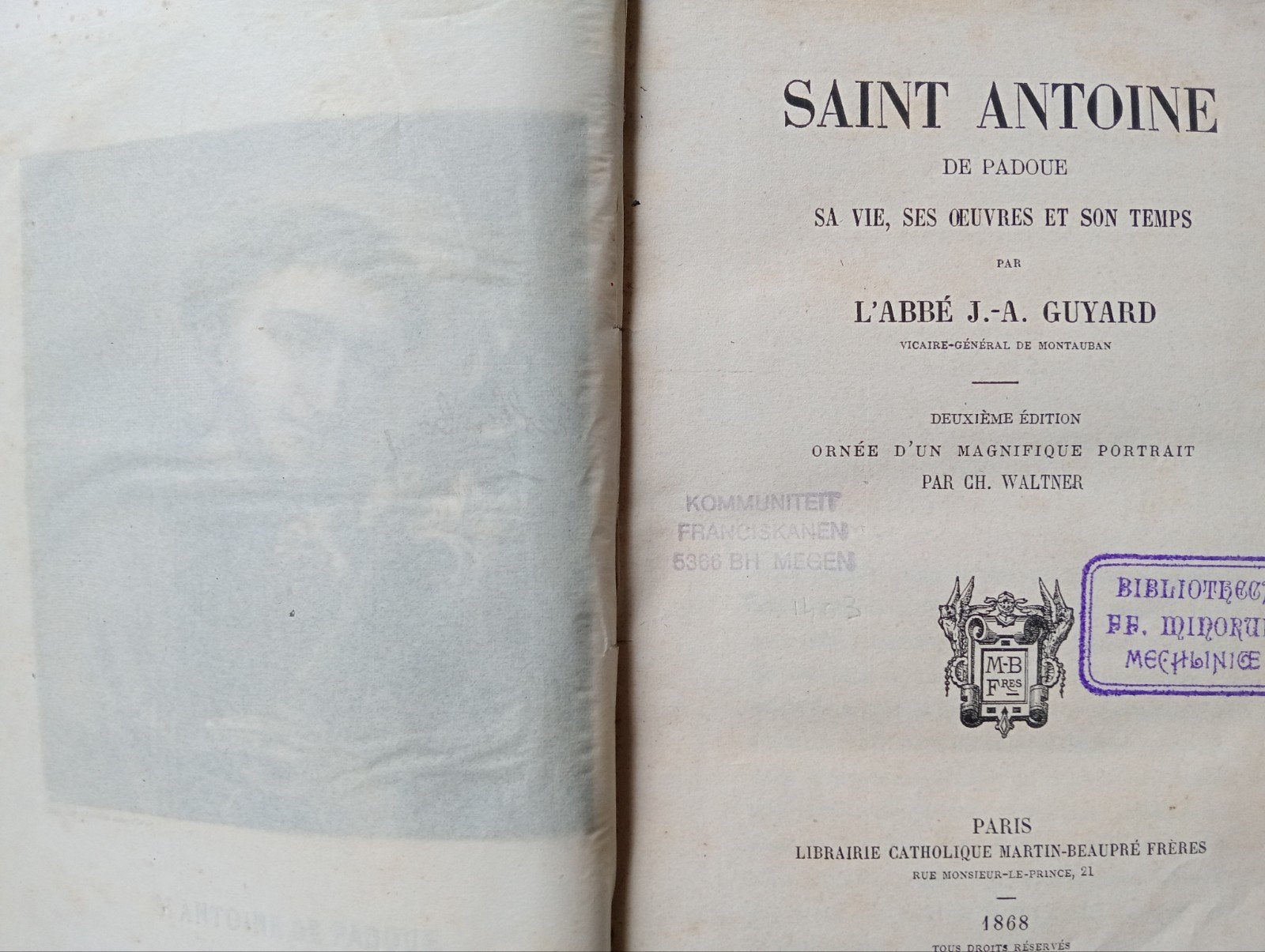 Franstalige biografie van St-Antonius van Padua uit 1868., Ophalen of Verzenden
