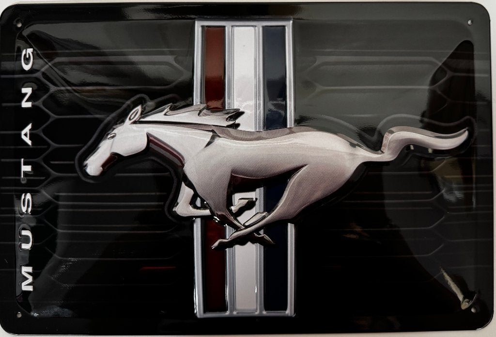 Ford Mustang logo zwart relief reclamebord van metaal deco, Verzamelen, Ophalen of Verzenden, Nieuw, Auto's