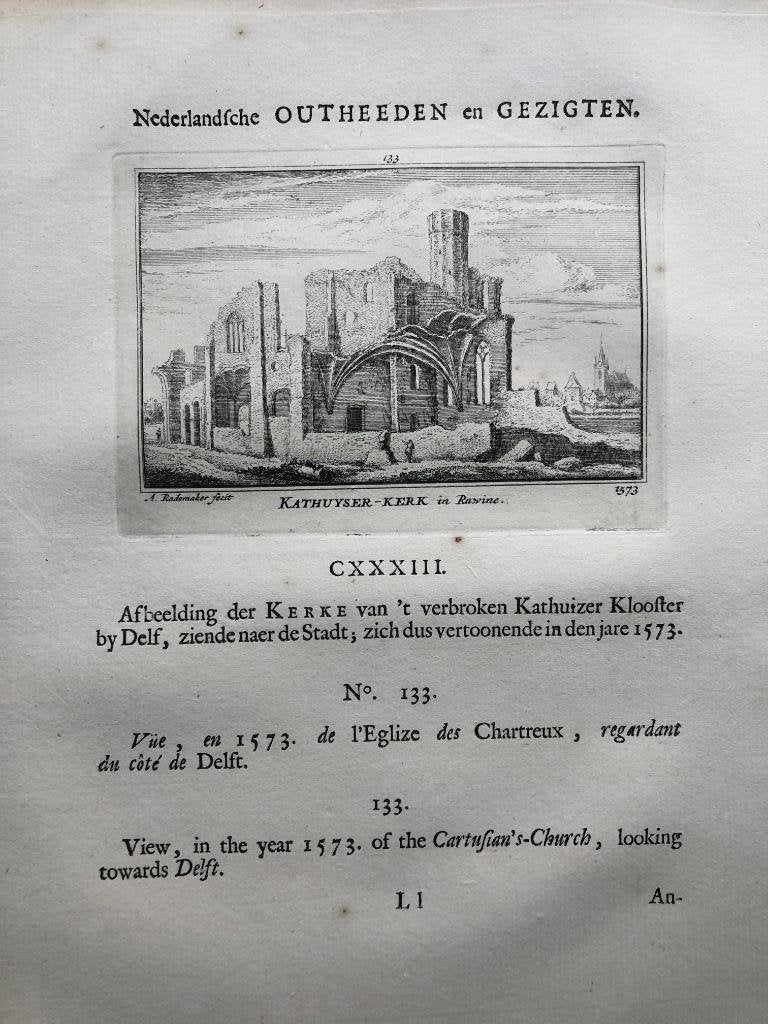133 / Delft Karthuyser Kerk Kopergravure 1732, Ophalen of Verzenden