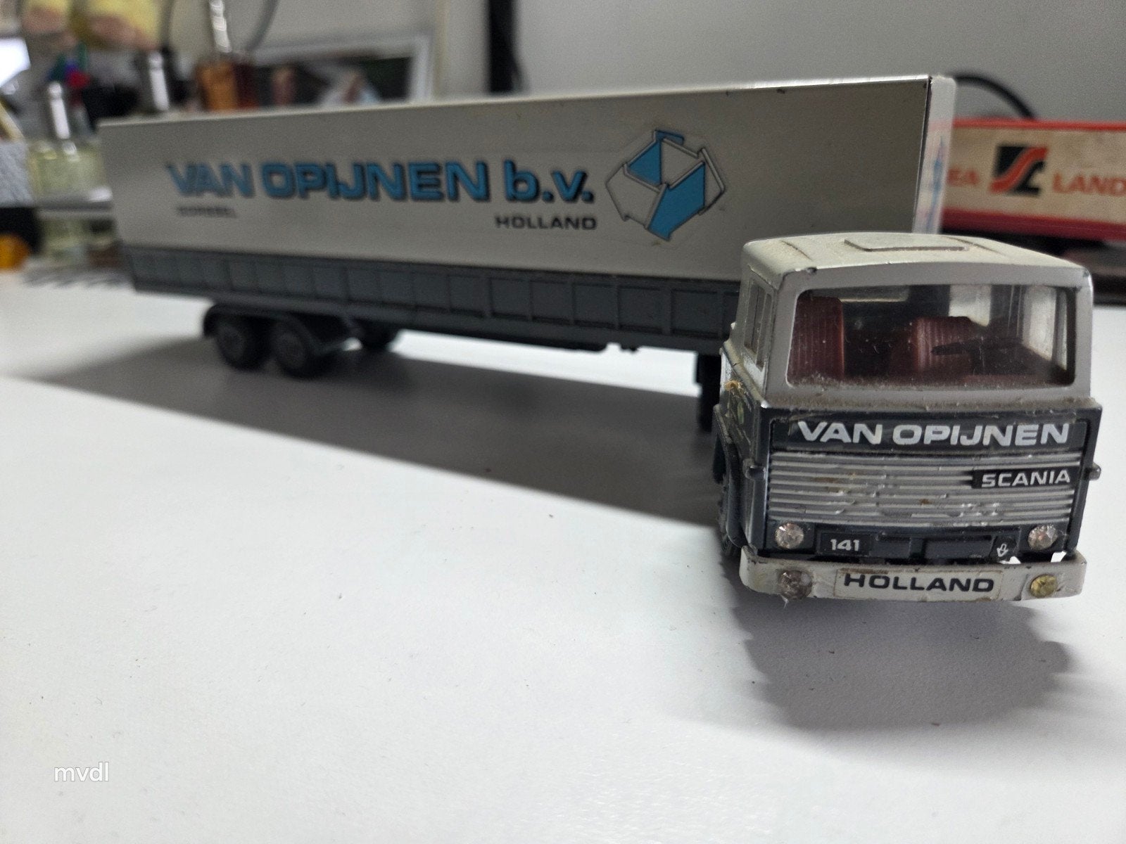 Scania 141 vrachtwagen met oplegger Van Opijnen b.v., Overige merken, Gebruikt, 1:50 of kleiner, Ophalen of Verzenden