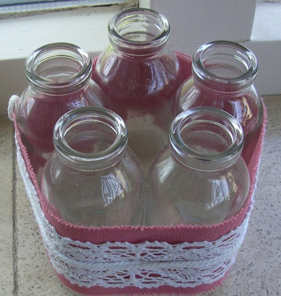GLAZEN MINI FLESJES IN SET VAN 5 STUKS OUD ROZE Nieuw, -, -, Nieuw, Ophalen of Verzenden