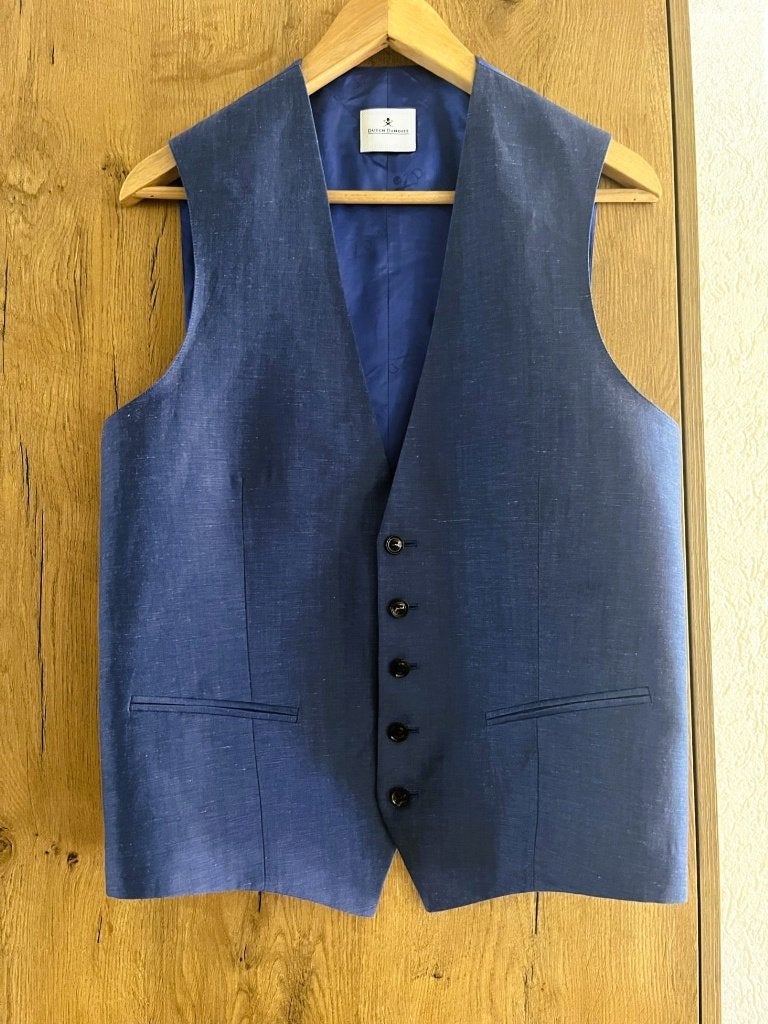 Dutch Dandies gilet maat 46 heren blauw wol linnen ZGAN, Zo goed als nieuw, Dutch Dandies, Maat 46 (S) of kleiner, Verzenden