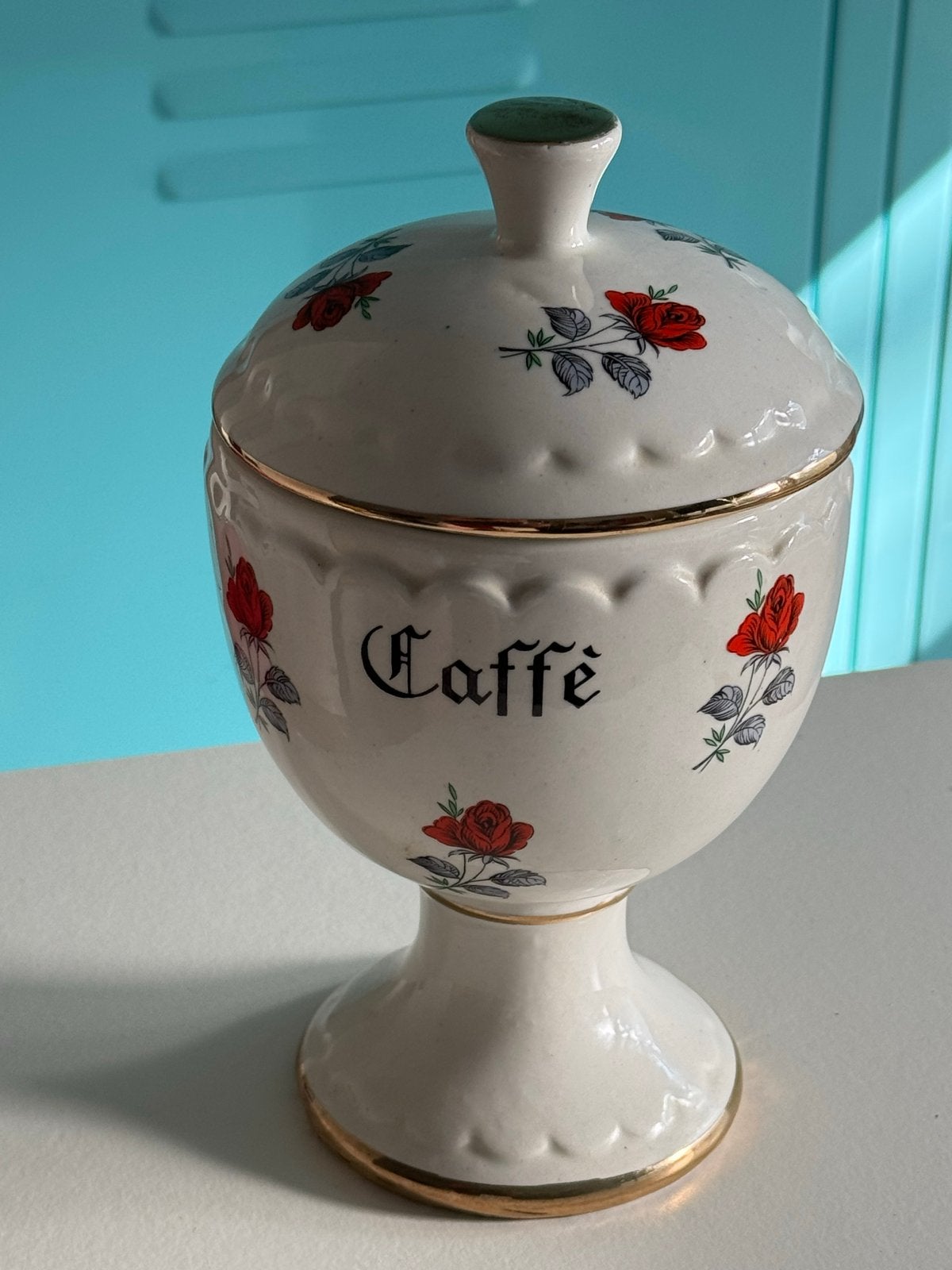 Vintage Caffe voorraadpot met rozen decoratie, Antiek en Kunst, Ophalen of Verzenden