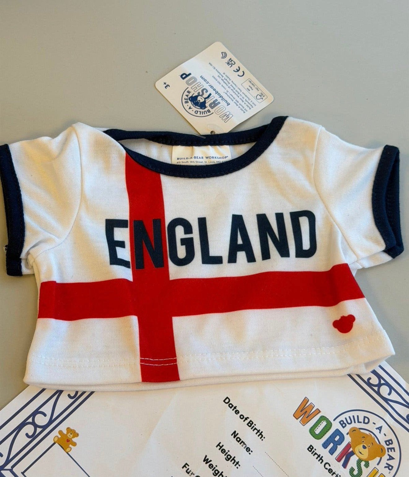 Build-A-Bear England T-Shirt Nieuw Met Labels en certificaat, P, P, P, Nieuw