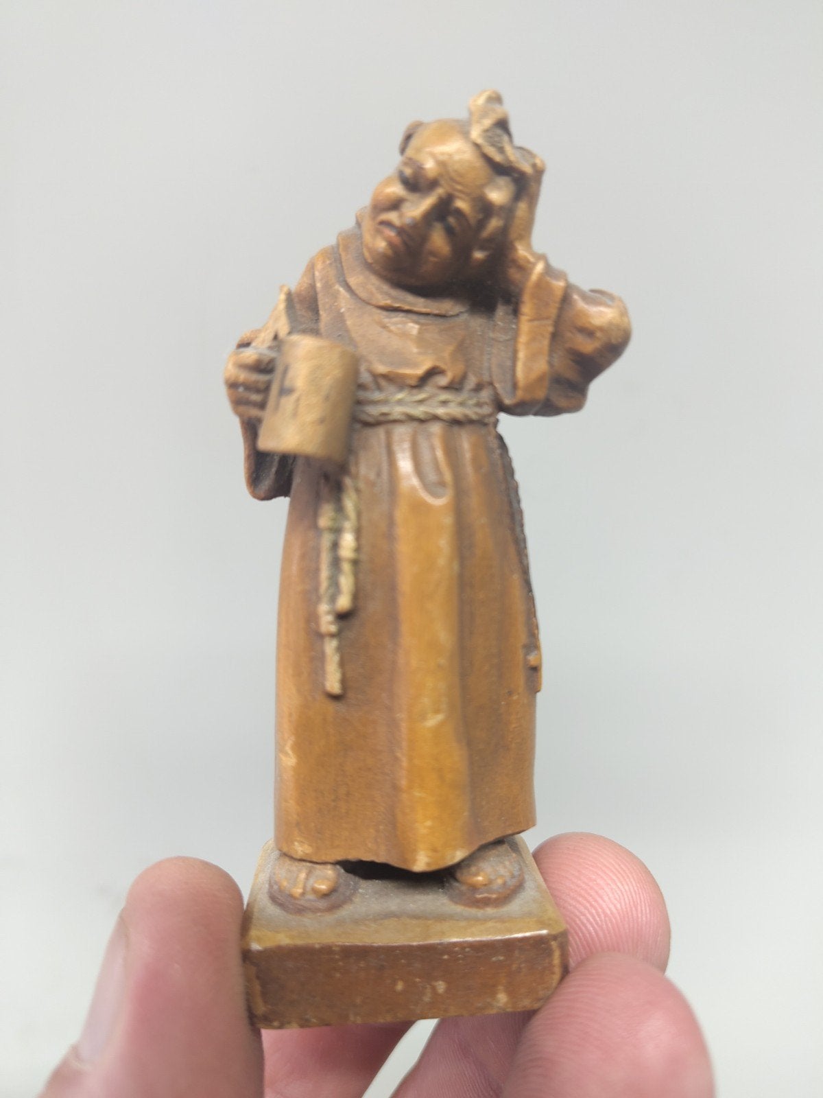 Houtsnijwerk Dronken Monnik met Bierpul, Ophalen, Houtsnijwerk, Minder dan 20 cm, Handgemaakt