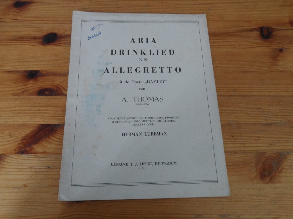Aria drinklied en allegretto - a. Thomas / h. Lureman, Gebruikt, Piano, Klassiek, Ophalen of Verzenden