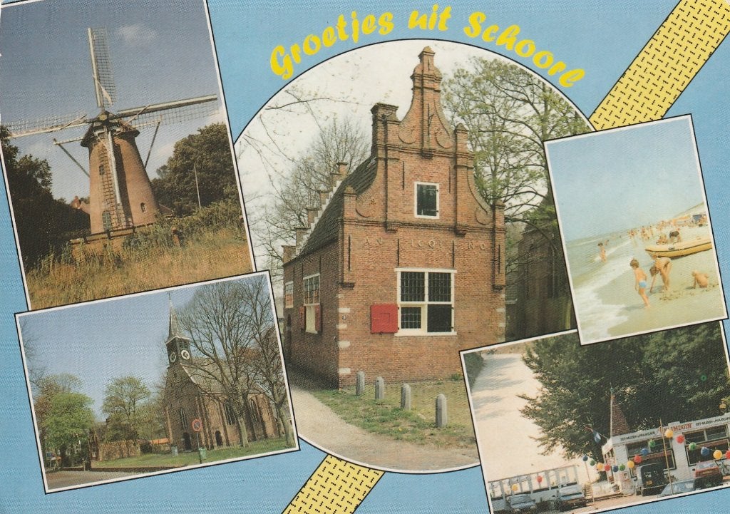 SCHOORL Molen Kerk Raadhuis Strand Groeten, Verzenden, 1980 tot heden, Gelopen, Noord-Holland