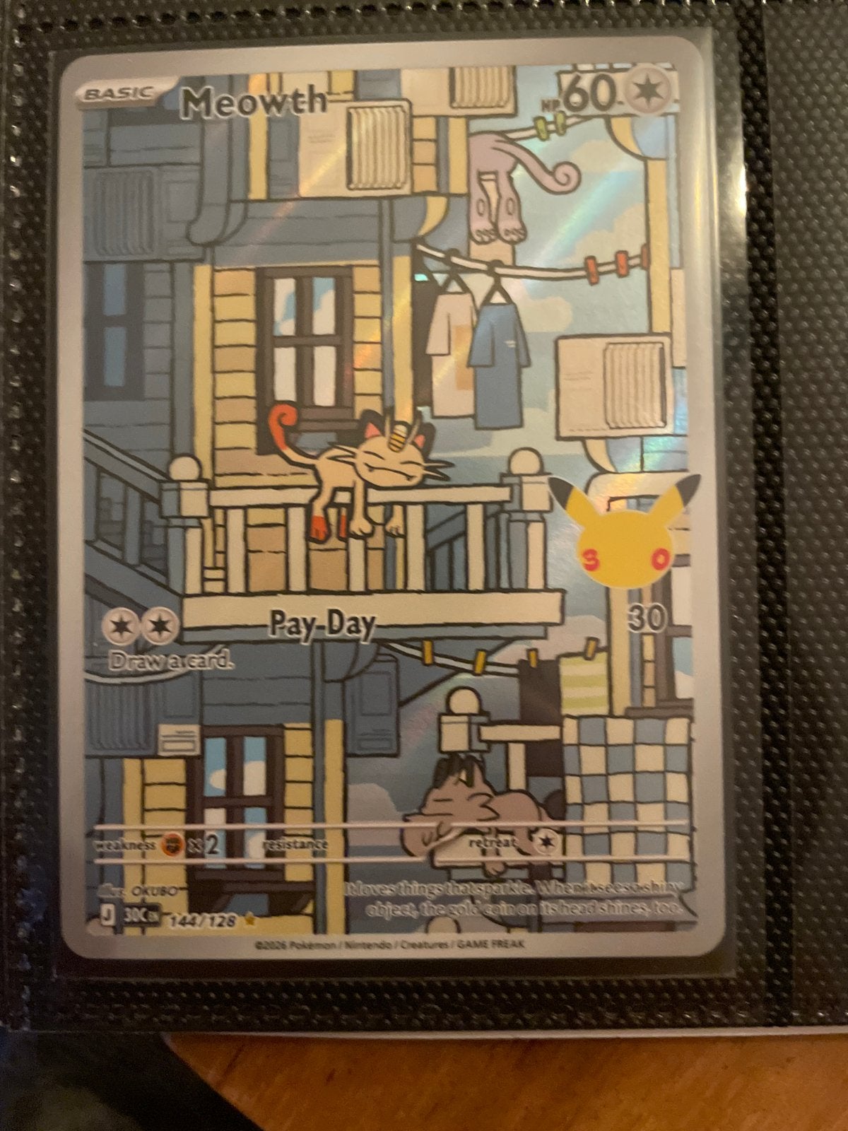 Pokémon Meowth Celebrations 25th Anniversary Kaart, Ophalen of Verzenden, Zo goed als nieuw, Losse kaart, Foil