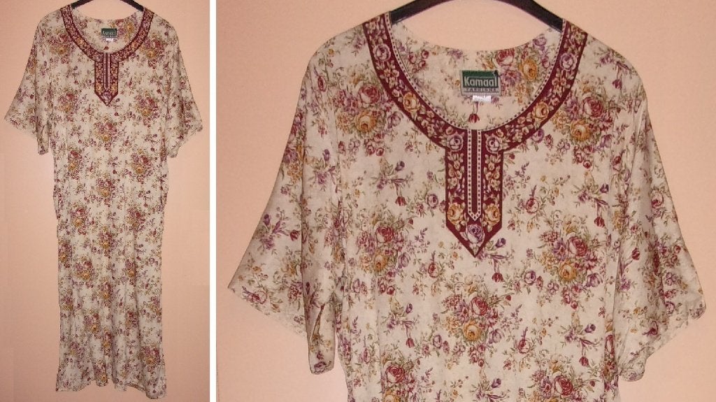 Kaftan, motief ROOS, maat XL, oksel - oksel 70 cm., nieuw., Ophalen of Verzenden, Nieuw, Maat 46/48 (XL) of groter, Onder de knie