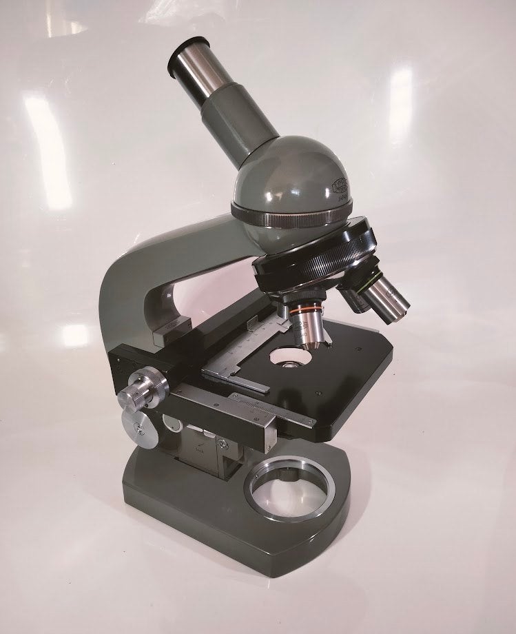 Vintage Japanse Olympus E-serie Microscoop met opbergkist, Ophalen, Gebruikt, 400x tot 1000x, Biologische microscoop