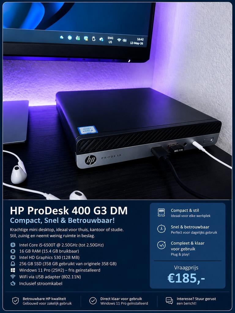 HP ProDesk 400 G3 DM – Snelle Mini PC | i5 | 16GB RAM, Muziek en Instrumenten, Licht en Laser, Ophalen of Verzenden, Licht