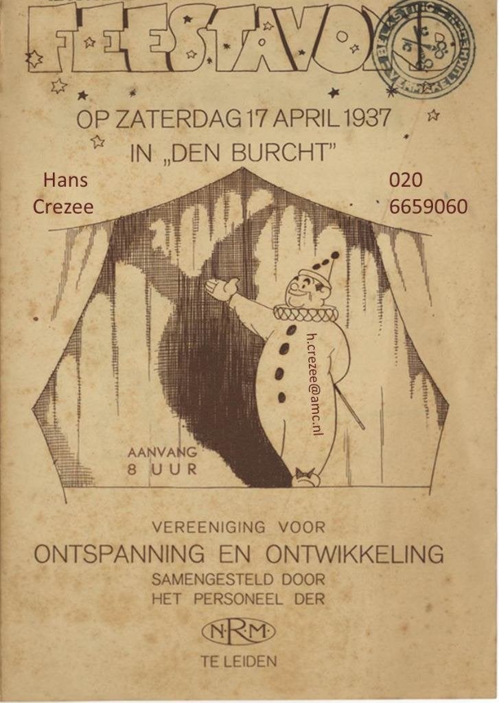 gezocht programma feestavond vereniging ontspanning nrm 1937, Ophalen of Verzenden, Gelezen, Toneel