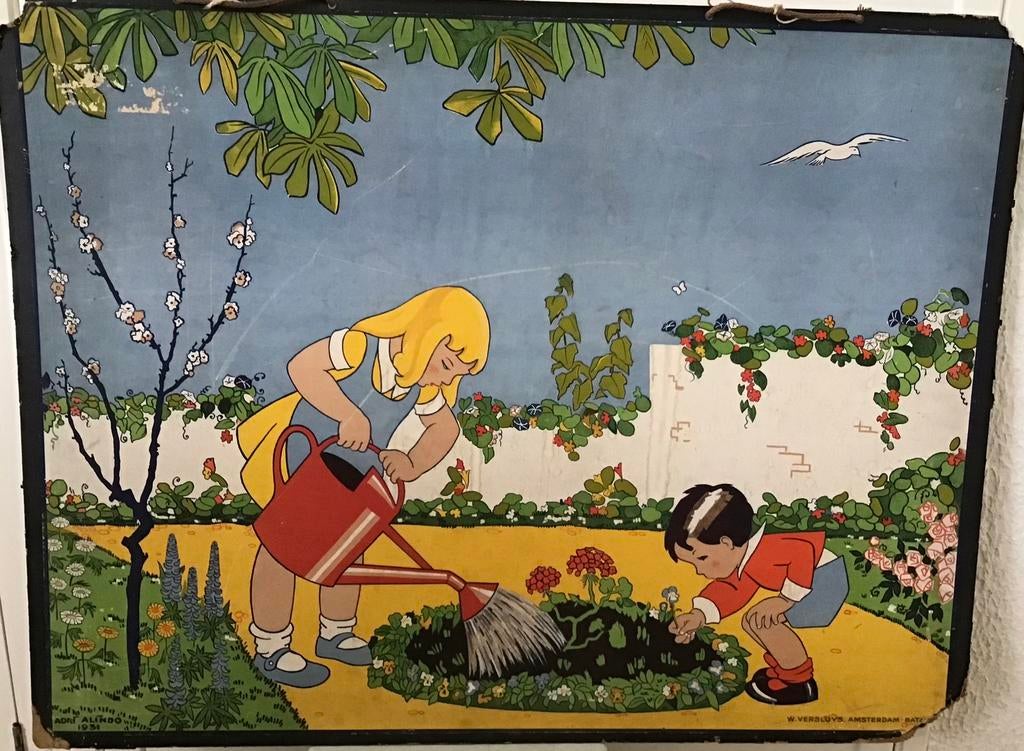 Antieke schoolplaat 'In de tuin' - Gielstra 1931, Ophalen