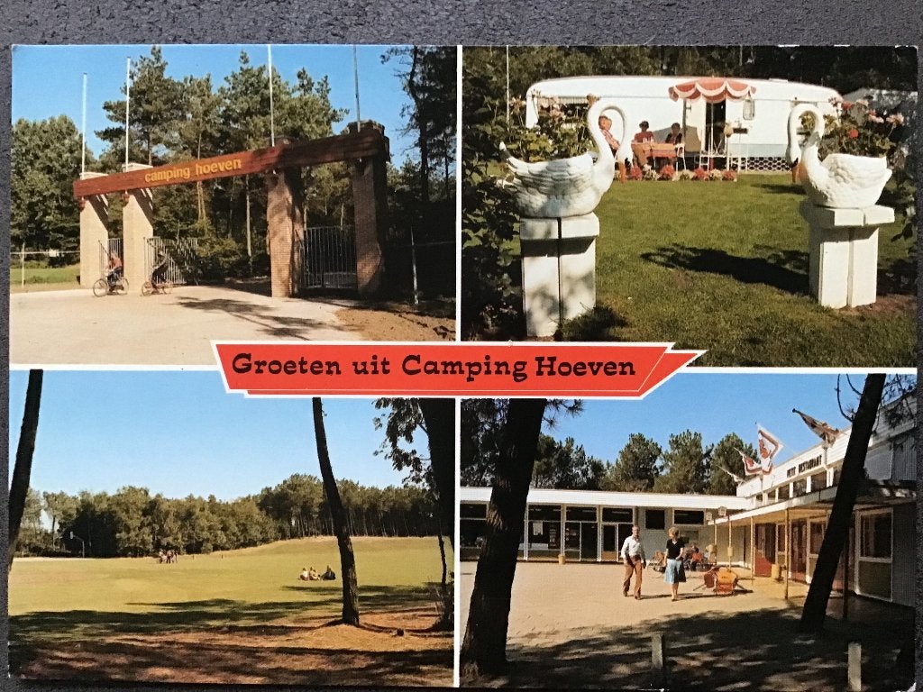 Ansichtkaart Groeten uit Camping Hoeven (Noord-Brabant) 1982, Verzamelen, Ophalen of Verzenden, 1980 tot heden, Gelopen, Noord-Brabant