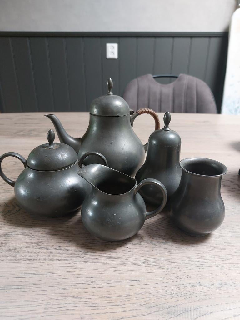 Antiek tinnen theeservies C. Kurz & Co Tiel 1699, Antiek en Kunst, Ophalen of Verzenden
