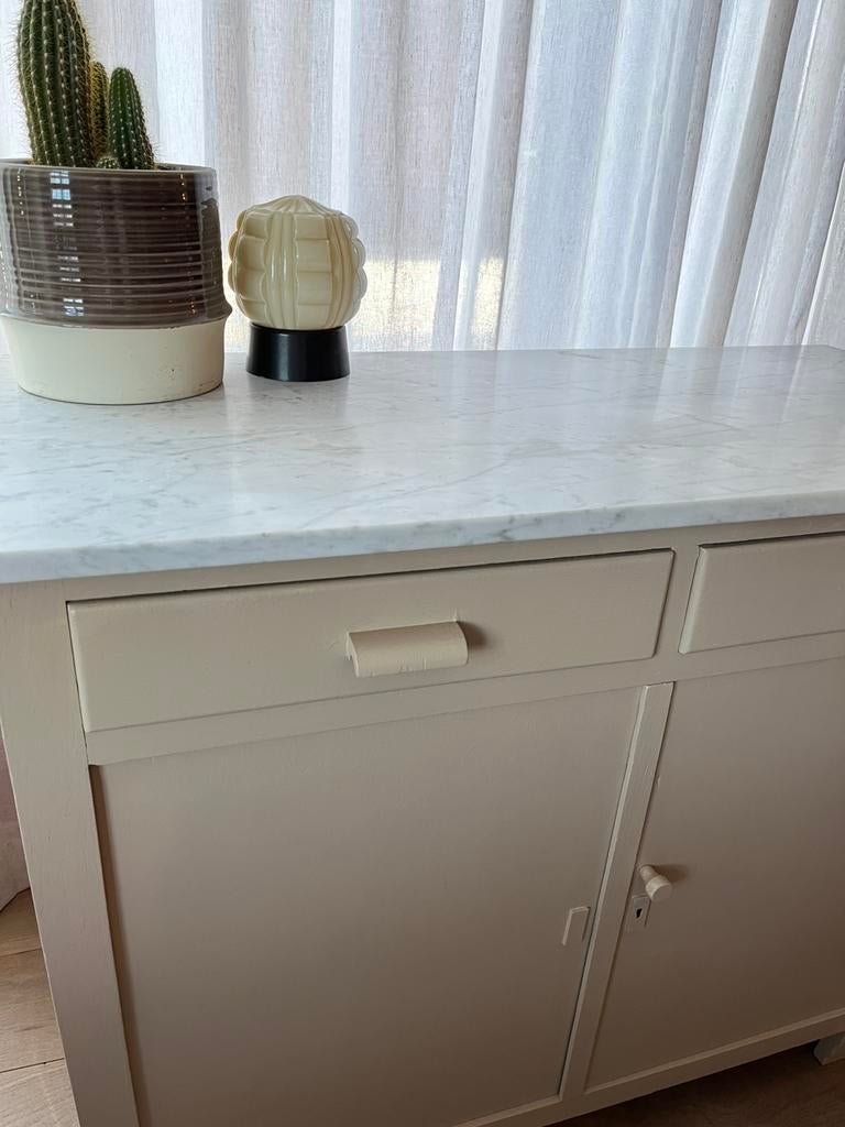Vintage commode met marmeren blad, Ophalen, 50 tot 70 cm, 90 tot 105 cm, 100 cm of meer