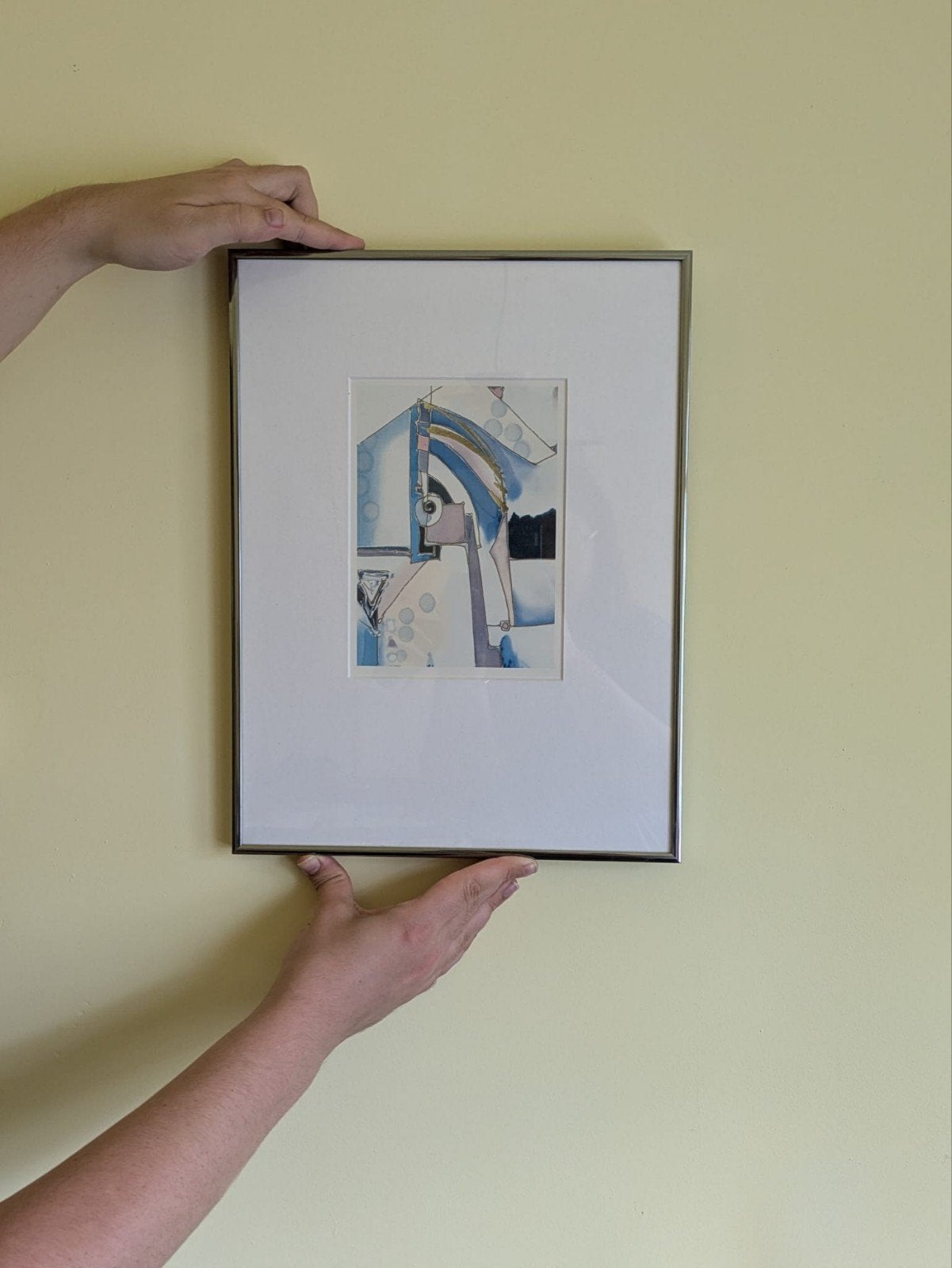 Moderne Abstracte Kunstdruk in Zilverkleurig Aluminium Lijst, Ophalen