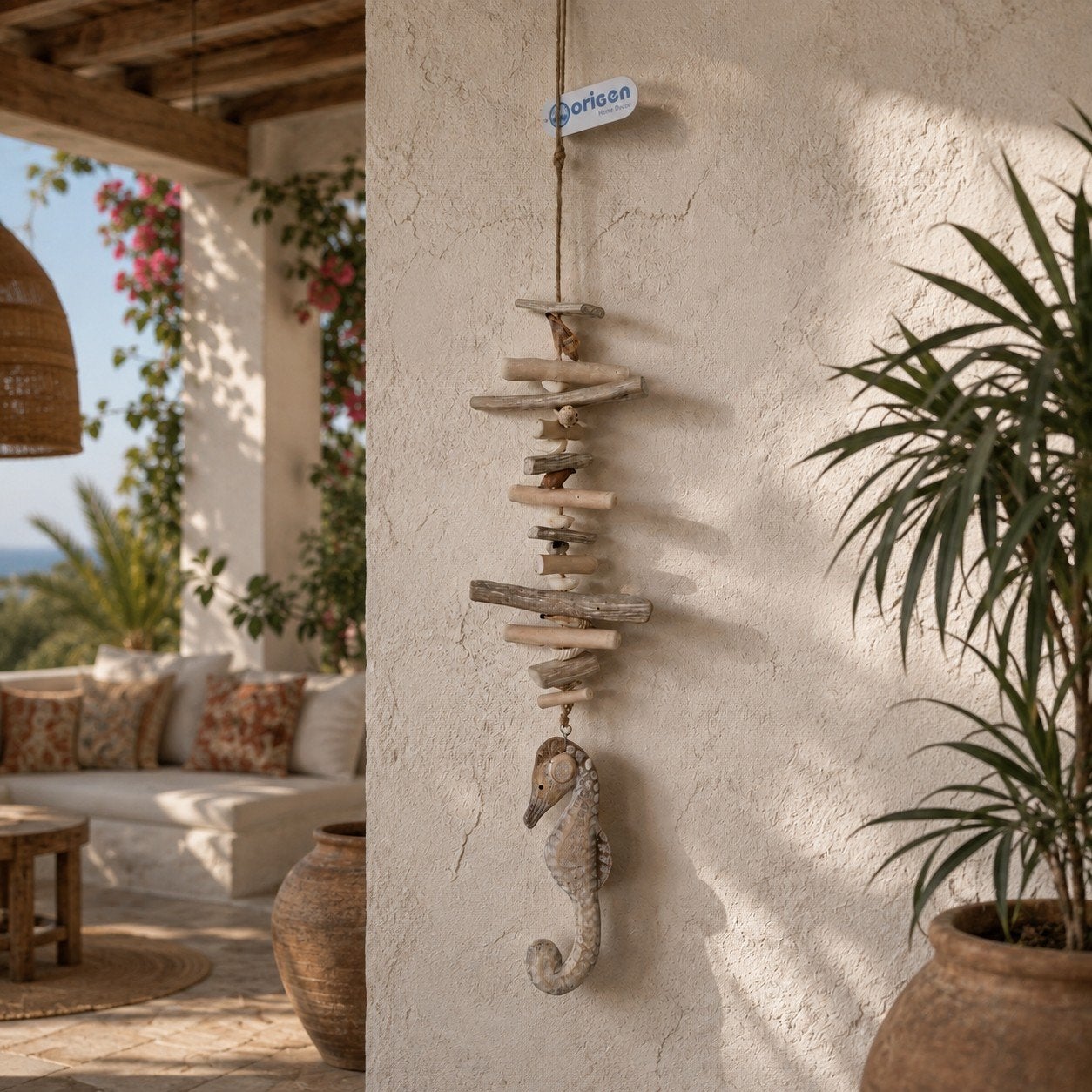 Decoratieve Zeepaardjes Hanger - Ibiza & Boho Stijl, Hout, Beige, Boho, Nieuw
