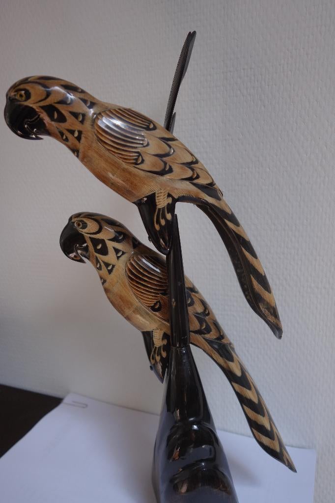 prachtig handgesneden kunstwerk uit buffelhoorn 39.5 cm.hoog, Antiek en Kunst, Ophalen of Verzenden
