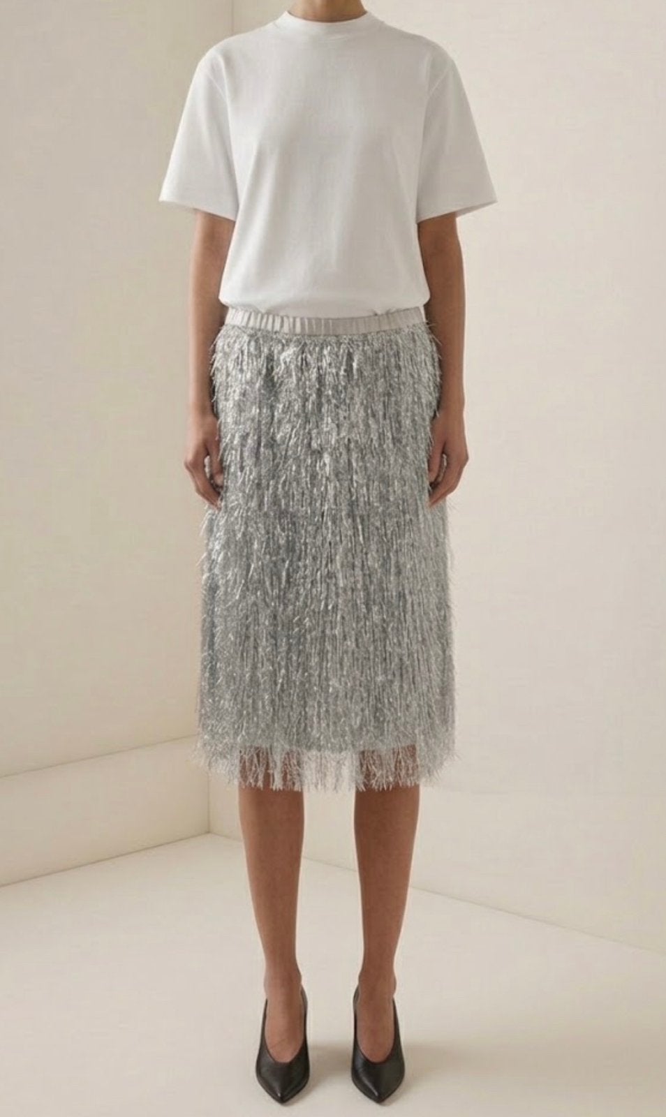 Dries Van Noten Silver Scotta Tinsel / Fringe Skirt, Ophalen of Verzenden, Zo goed als nieuw, Maat 36 (S), Grijs
