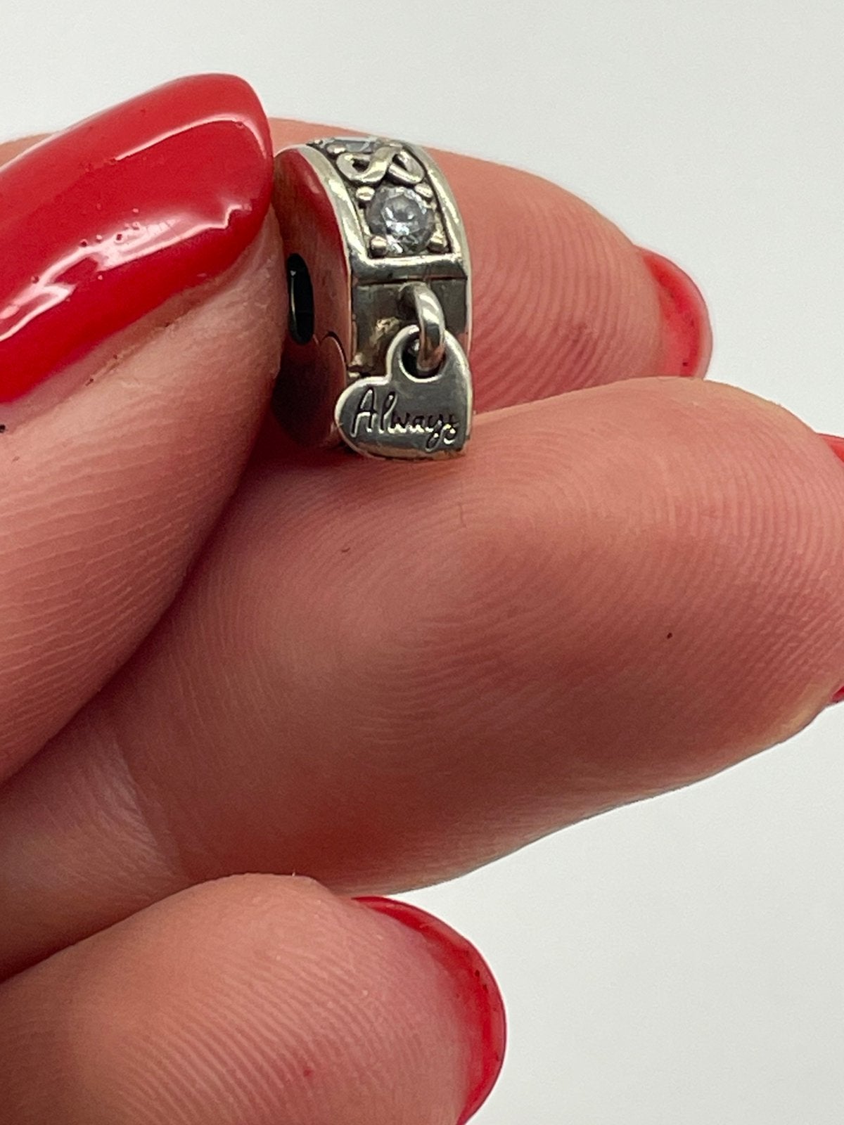 F82 Pandora zilveren stopper bedel met hartje always, Pandora, Ophalen of Verzenden, X, Zilver