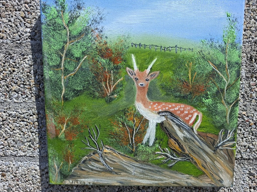 handgeschilderde nostalgische schilderij., Ophalen of Verzenden, Gebruikt