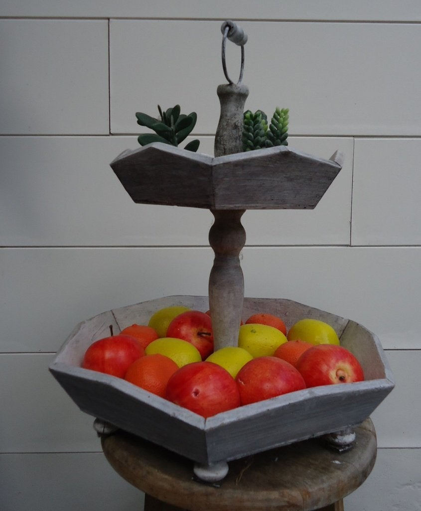 Vintage zeshoekige houten etagère met antieke uitstraling, Ophalen of Verzenden, Gebruikt
