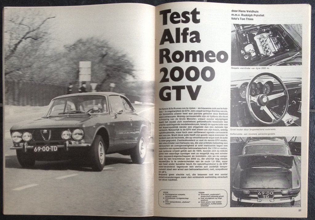 Alfa Romeo 2000 GTV test in Autovisie 1972, Gelezen, Alfa Romeo, Ophalen of Verzenden, Autovisie