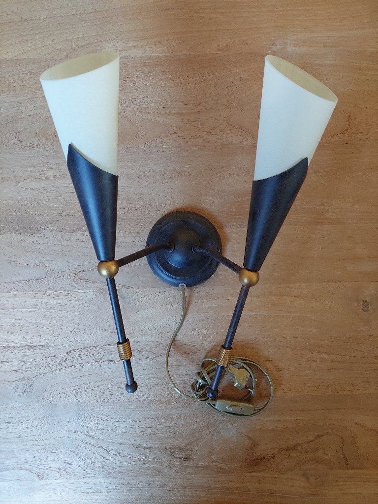 Wandlamp, brons(look), glazen kapjes; 4x beschikbaar, Met schakelaar, E14 (klein), Ophalen of Verzenden, Zo goed als nieuw